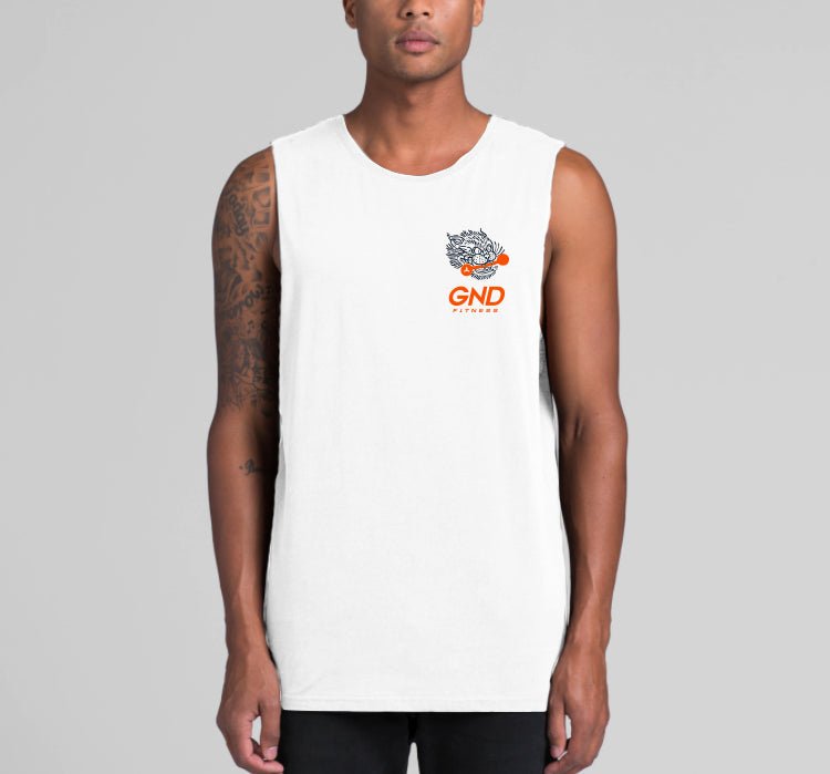 GND Big Cat Barbell Tank // White - Apparel- GND Fitness
