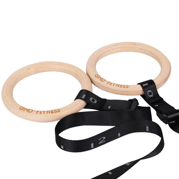 GND Wooden Gymnastic Rings W/ Nylon Bracing Straps - Gym Rings- GND Fitness